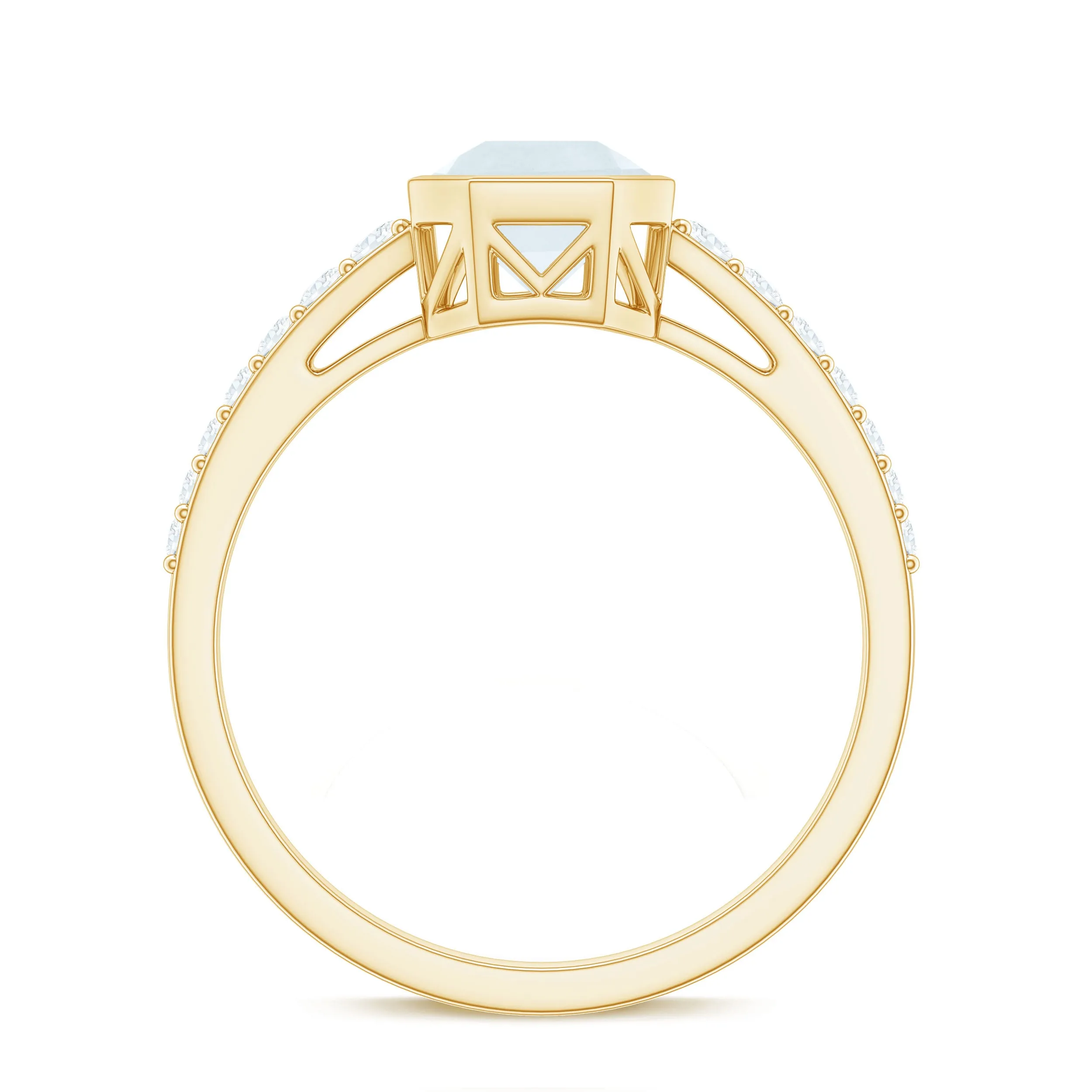 3.5 CT Bezel Set Moonstone Solitaire Ring with Diamond Side Stones