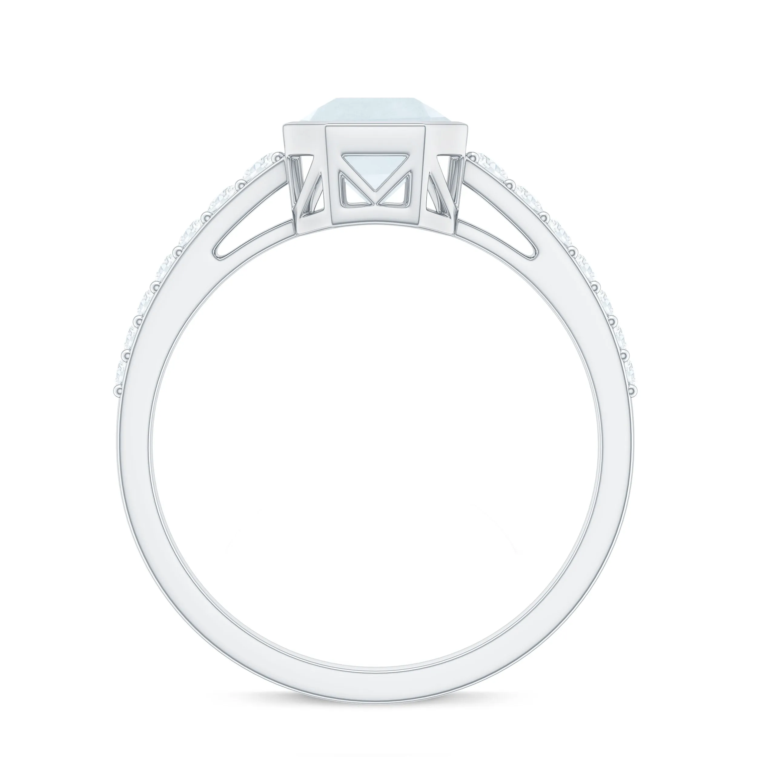 3.5 CT Bezel Set Moonstone Solitaire Ring with Diamond Side Stones