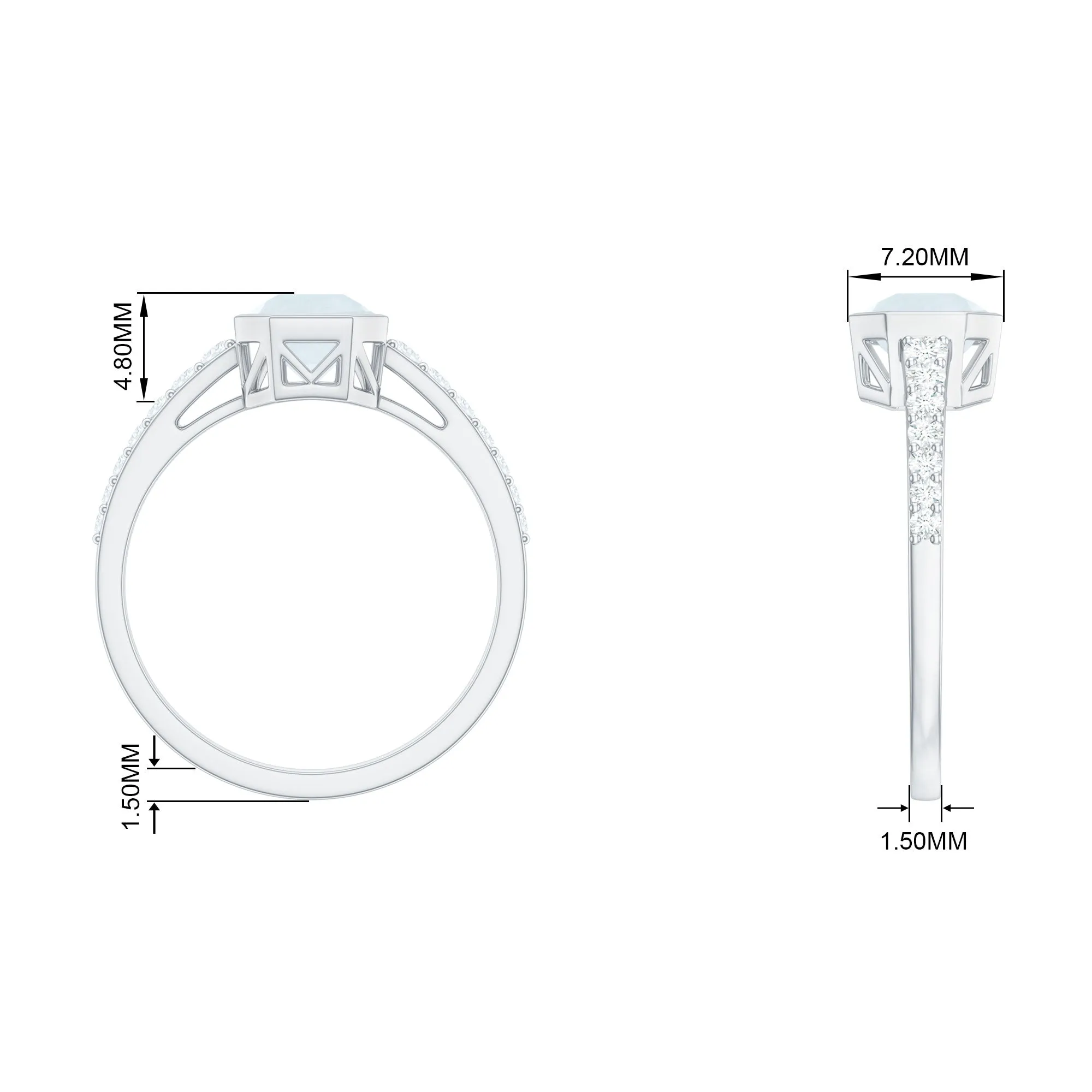 3.5 CT Bezel Set Moonstone Solitaire Ring with Diamond Side Stones