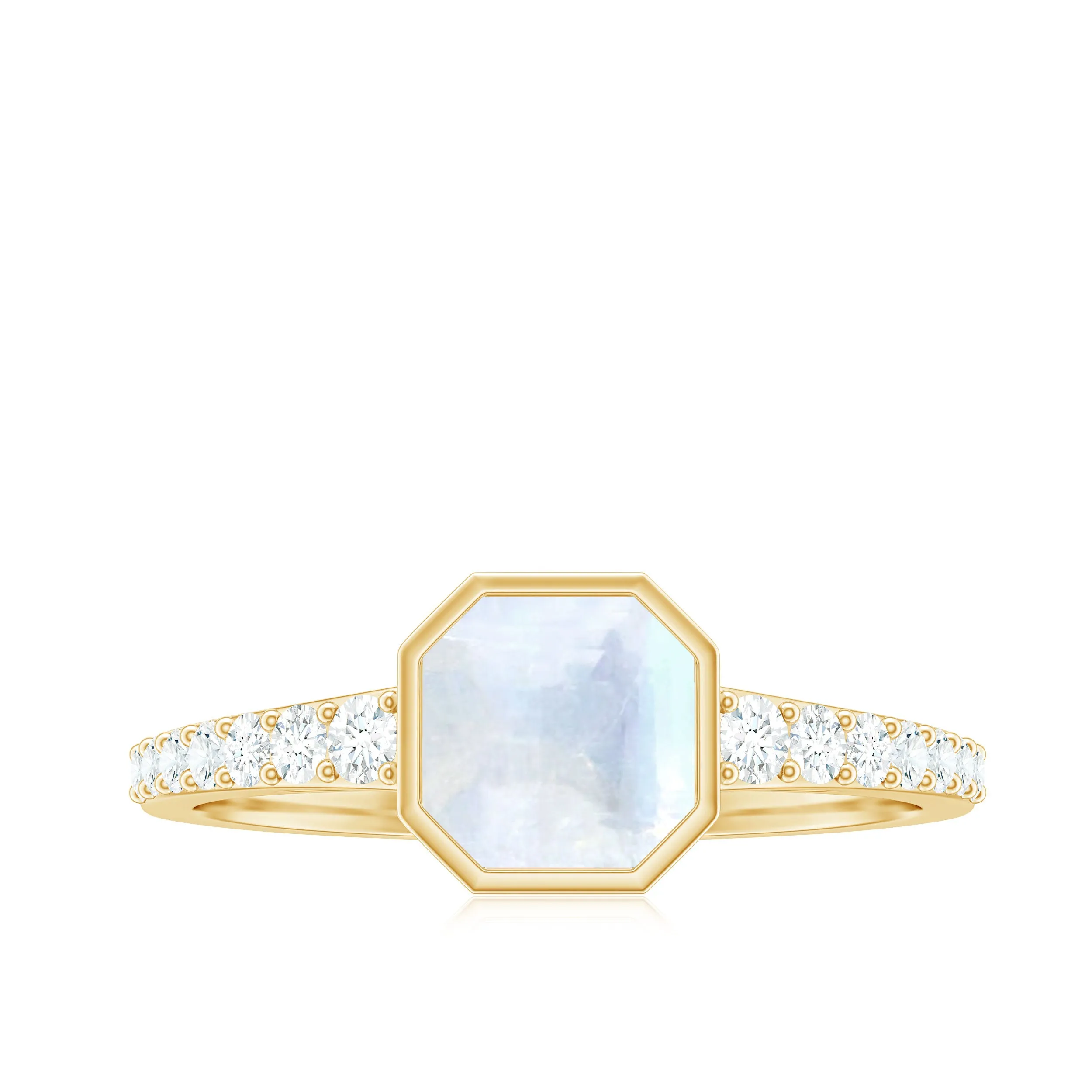3.5 CT Bezel Set Moonstone Solitaire Ring with Diamond Side Stones