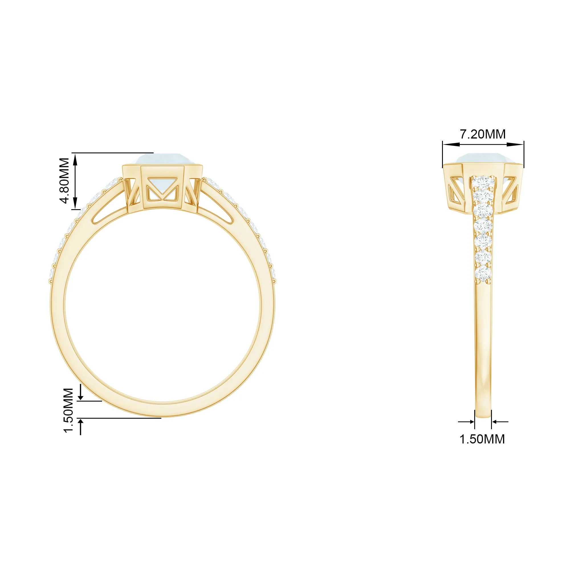 3.5 CT Bezel Set Moonstone Solitaire Ring with Diamond Side Stones