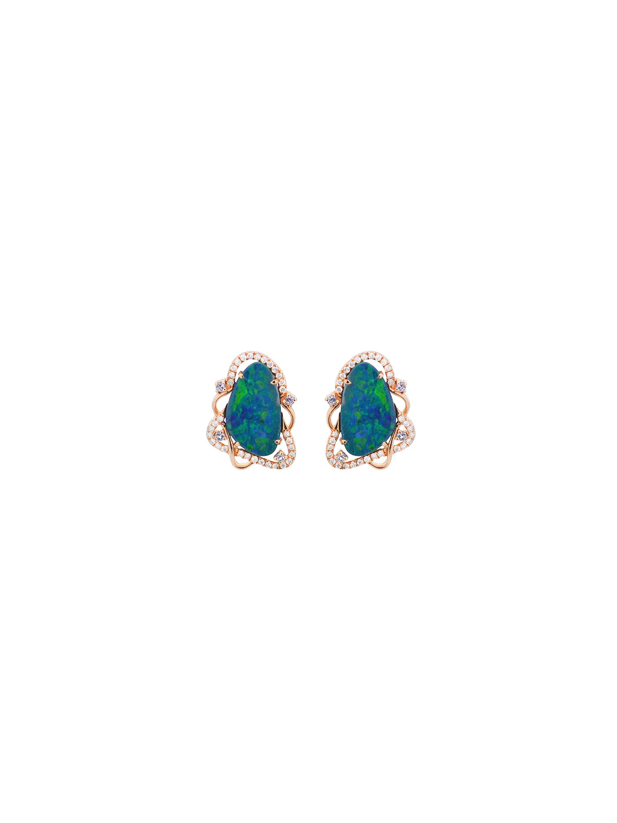 4.00ct Diamond Aqua Australian Opal Tanzanite 18K Gold Stud Earrings