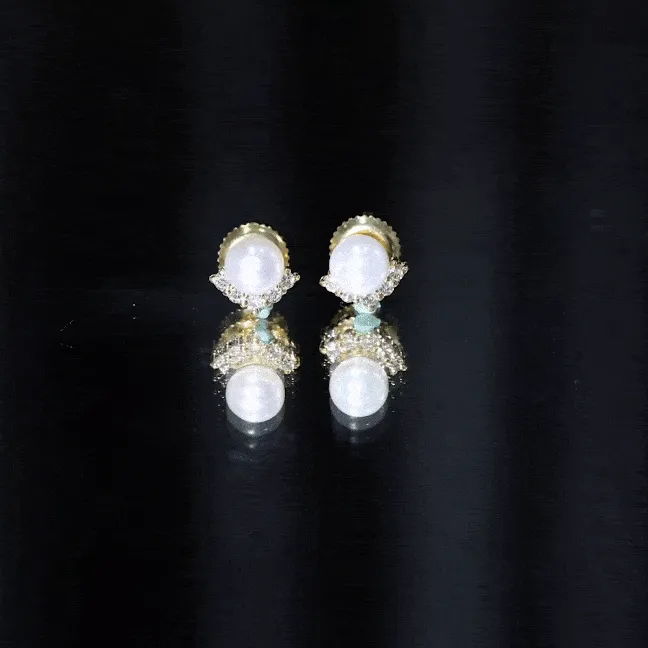 4.25 CT Modern Stud Earrings with Freshwater Pearl and Diamond Accents