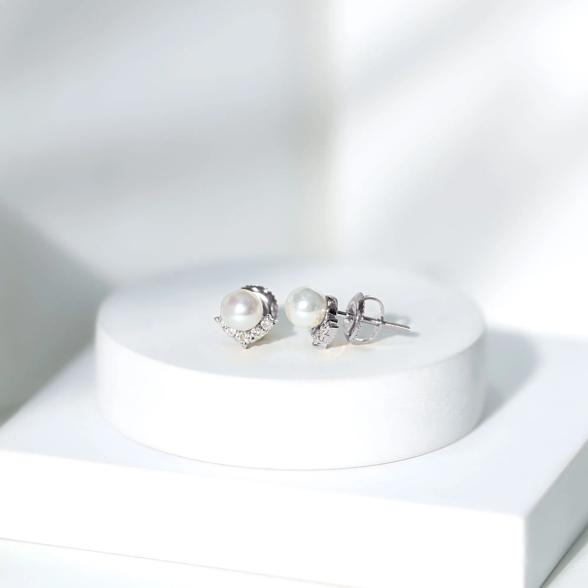 4.25 CT Modern Stud Earrings with Freshwater Pearl and Diamond Accents