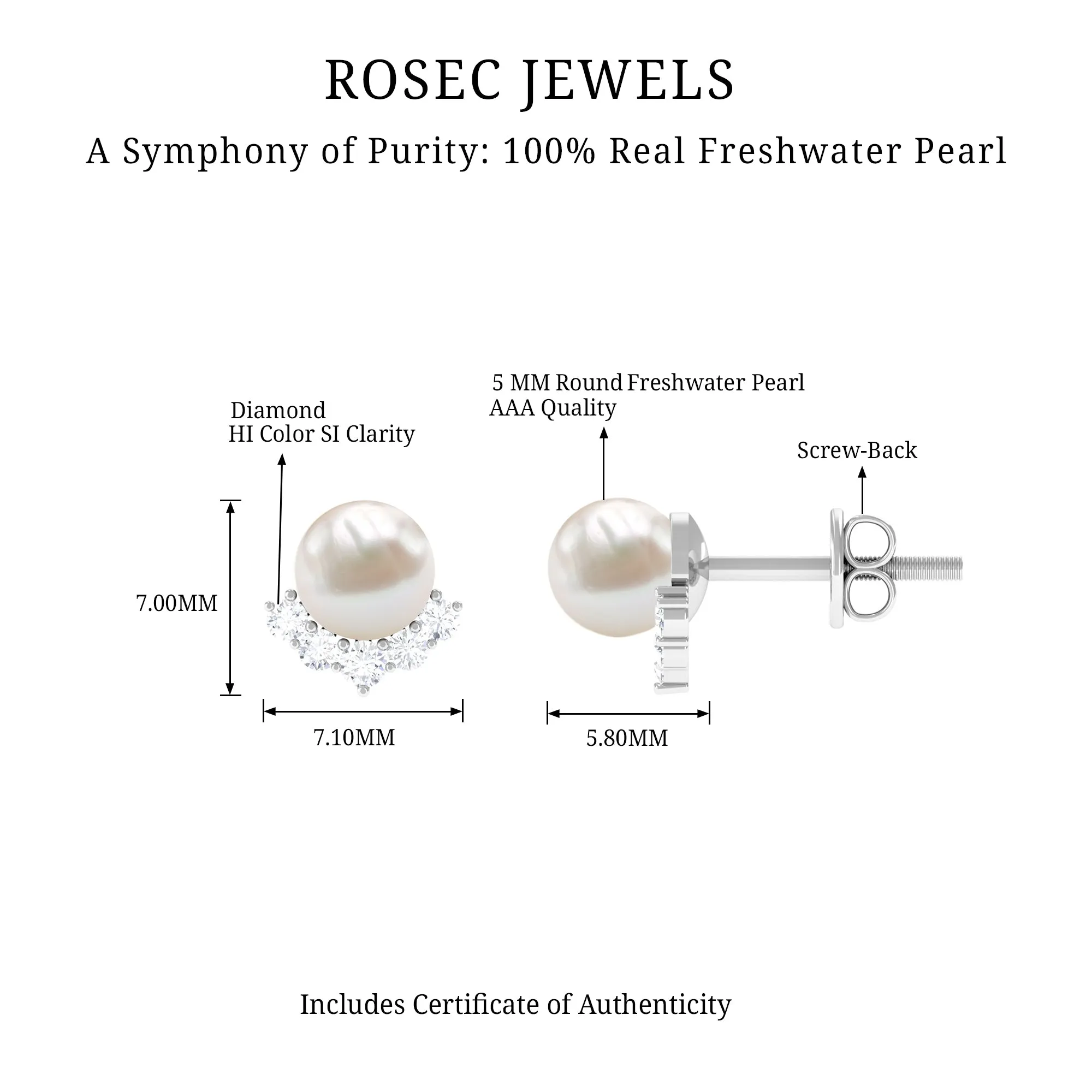 4.25 CT Modern Stud Earrings with Freshwater Pearl and Diamond Accents