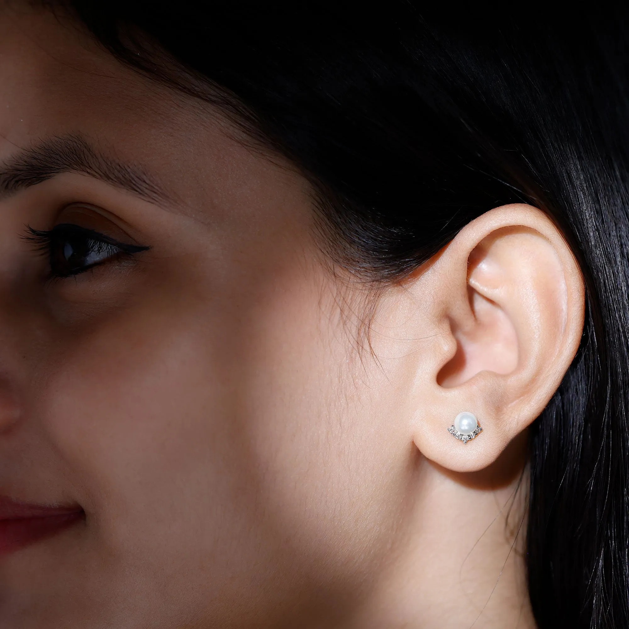 4.25 CT Modern Stud Earrings with Freshwater Pearl and Diamond Accents
