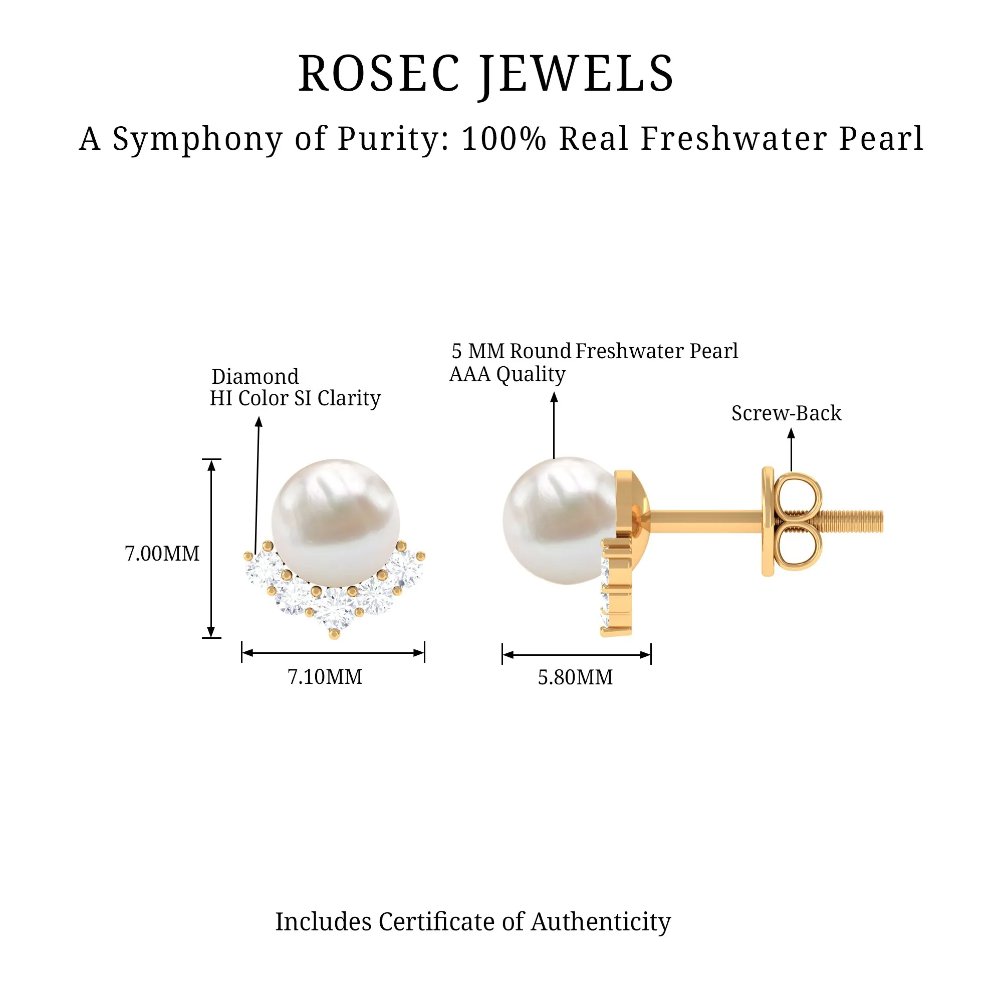 4.25 CT Modern Stud Earrings with Freshwater Pearl and Diamond Accents