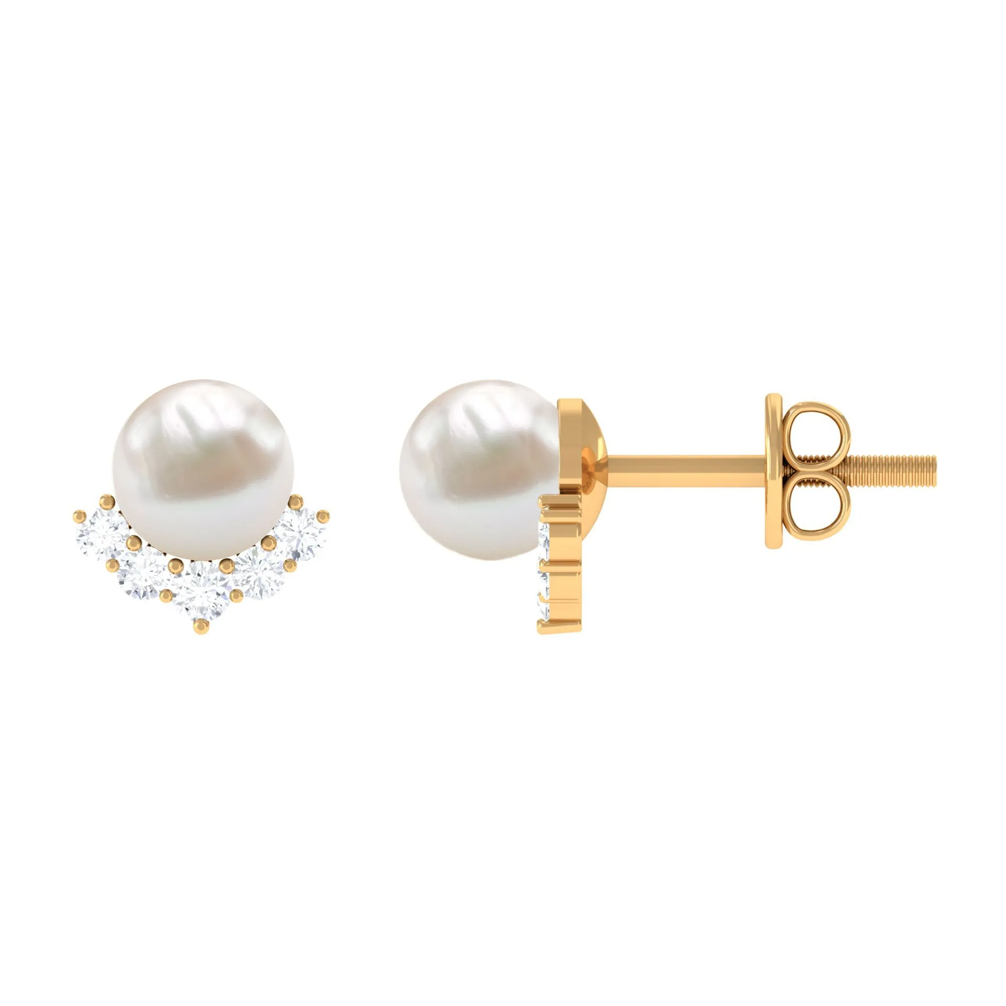 4.25 CT Modern Stud Earrings with Freshwater Pearl and Diamond Accents