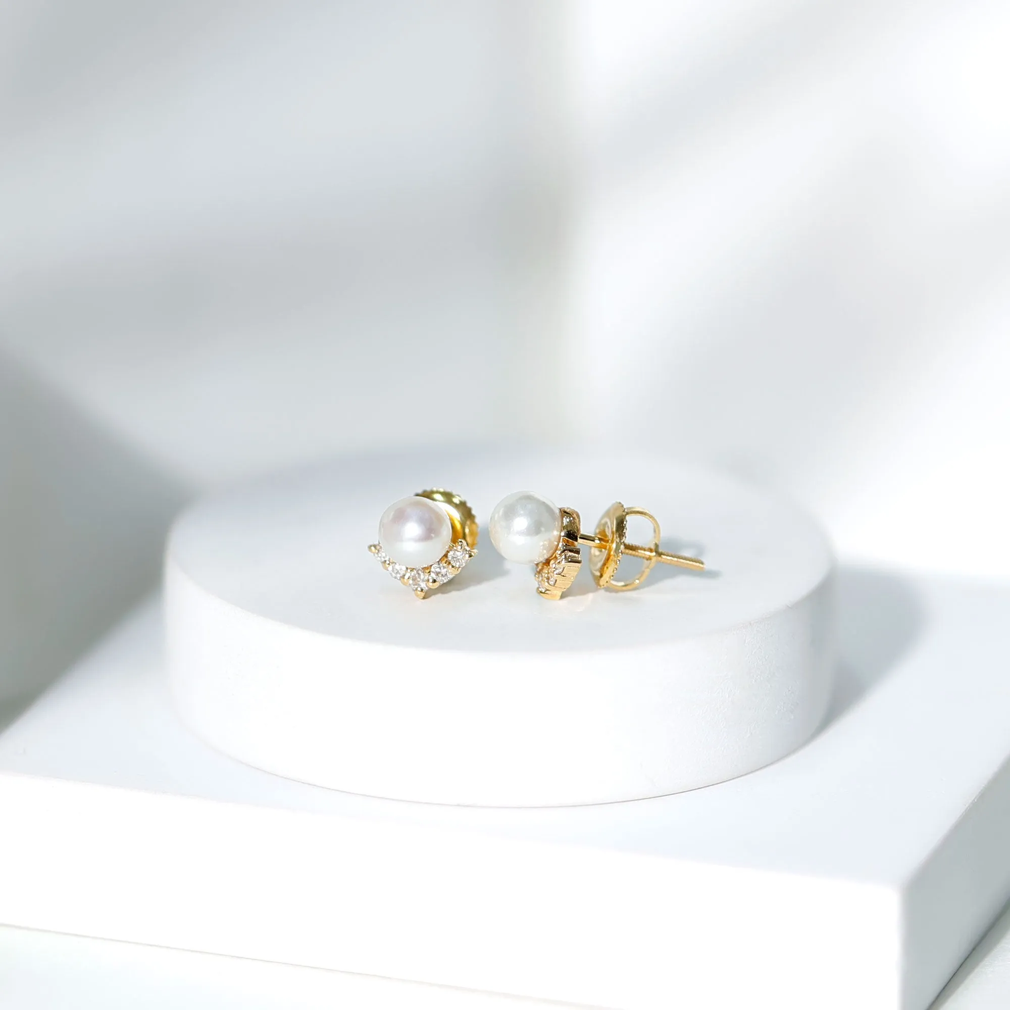 4.25 CT Modern Stud Earrings with Freshwater Pearl and Diamond Accents