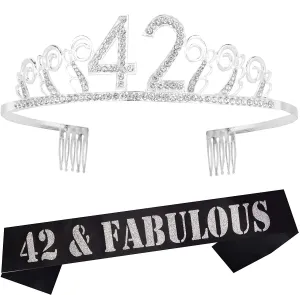 42nd Birthday Gifts for Woman, 42nd Birthday Tiara and Sash Silver, HAPPY 42nd Birthday