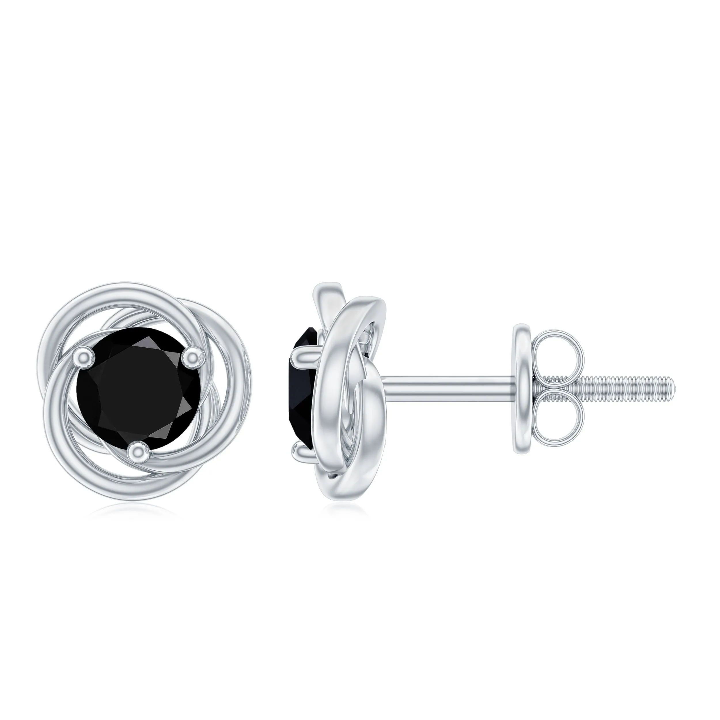 5 MM Black Onyx Solitaire and Gold Swirl Stud Earrings