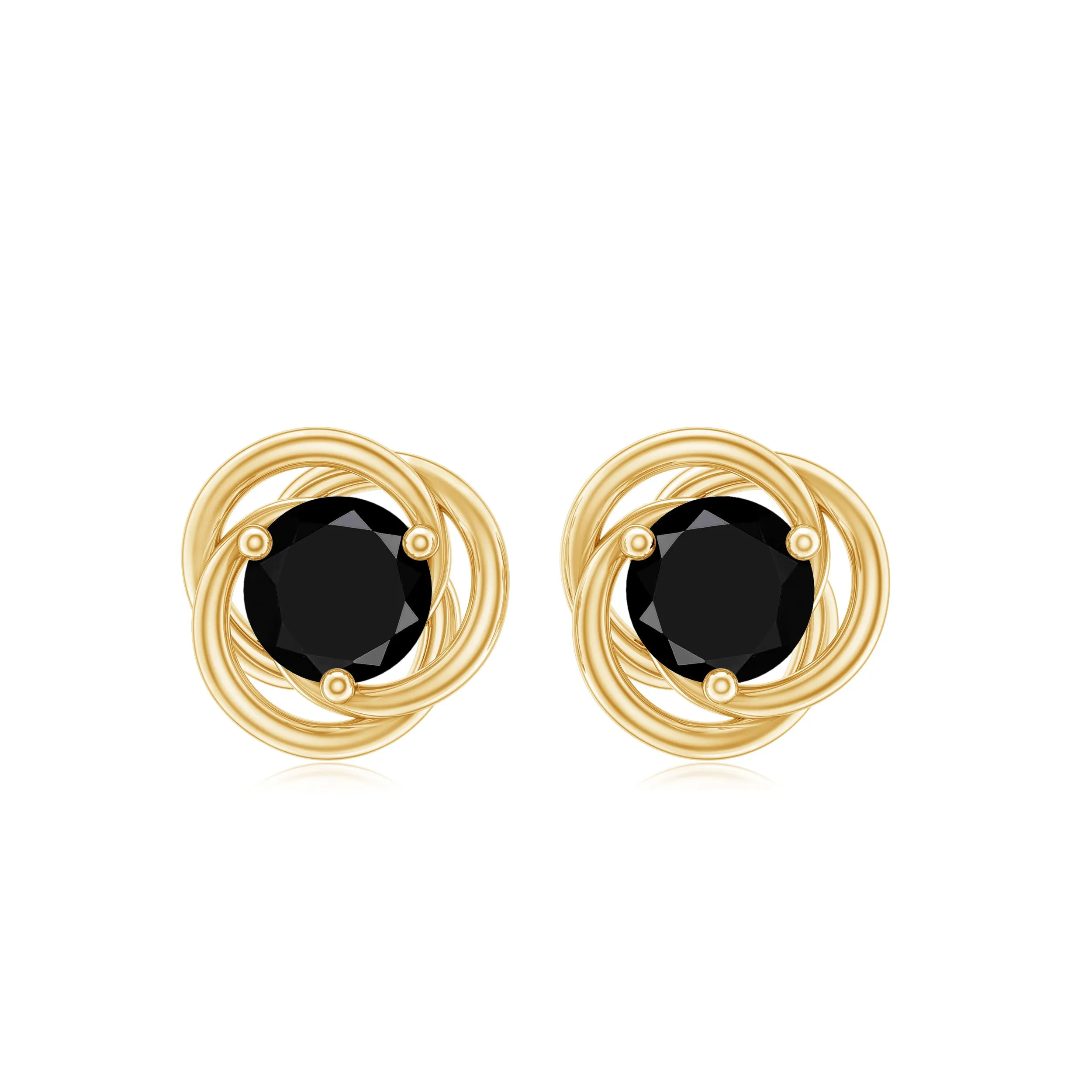 5 MM Black Onyx Solitaire and Gold Swirl Stud Earrings