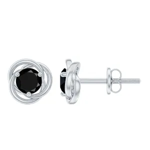 5 MM Black Onyx Solitaire and Gold Swirl Stud Earrings