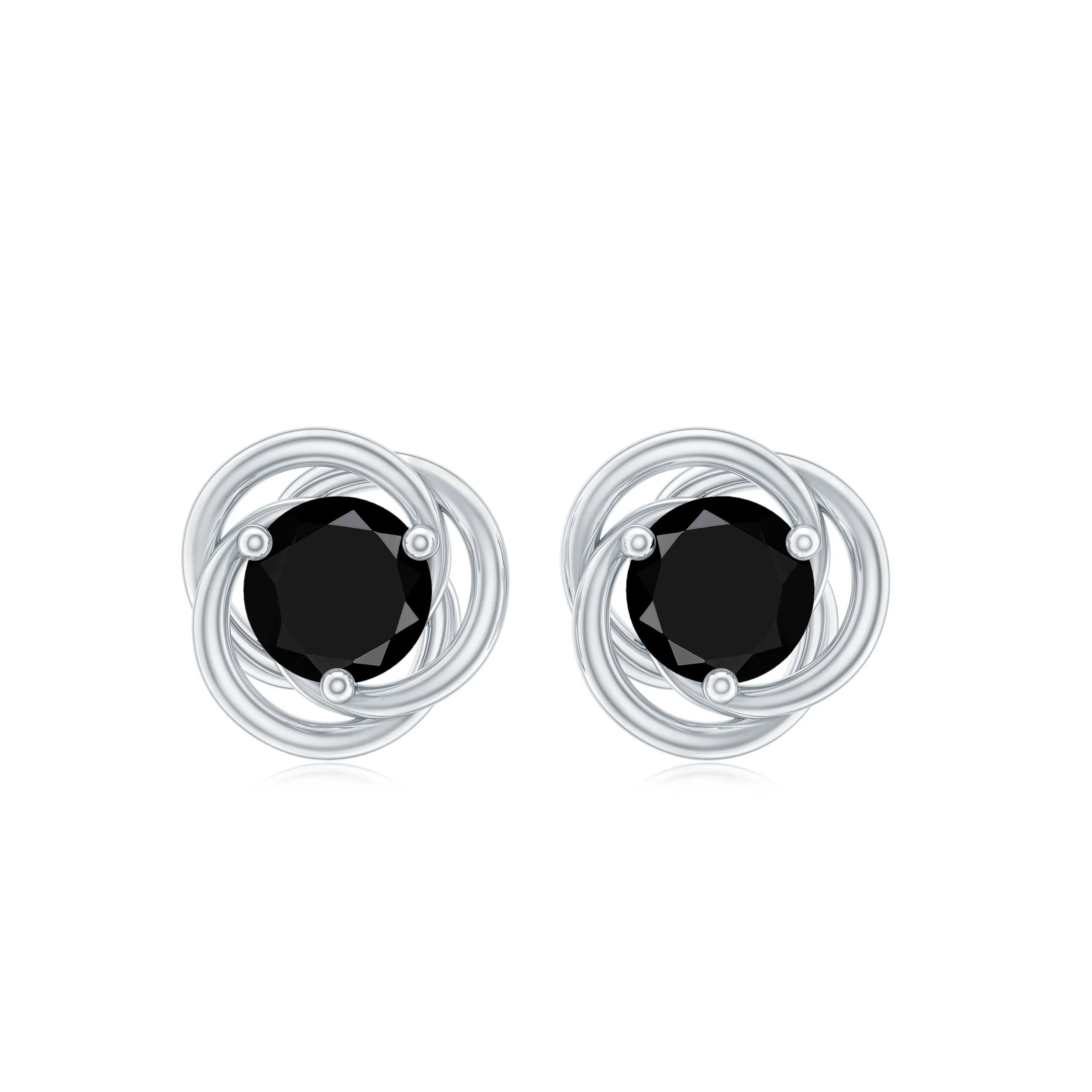 5 MM Black Onyx Solitaire and Gold Swirl Stud Earrings