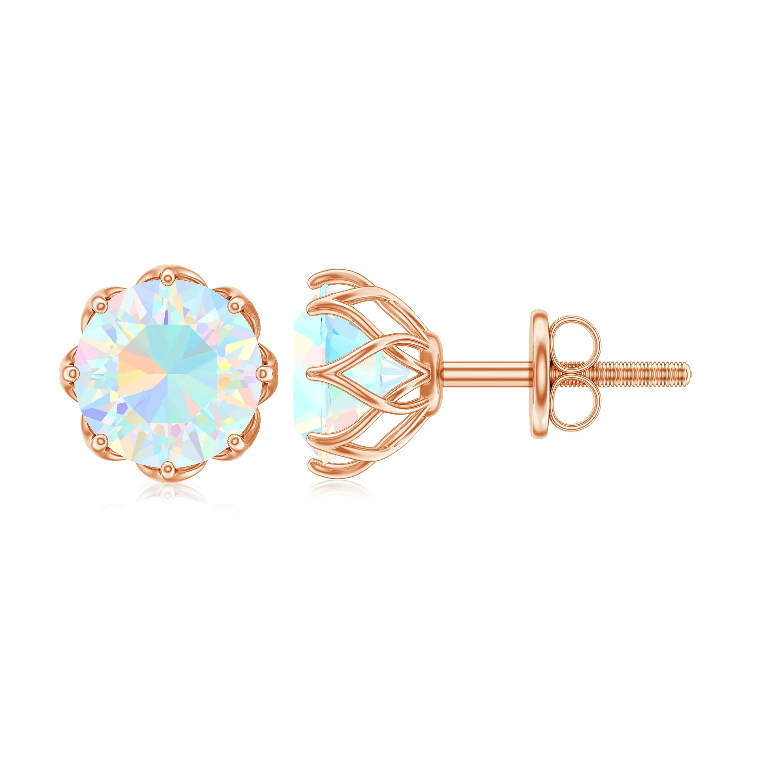 6 MM Decorative Ethiopian Opal Solitaire Stud Earrings