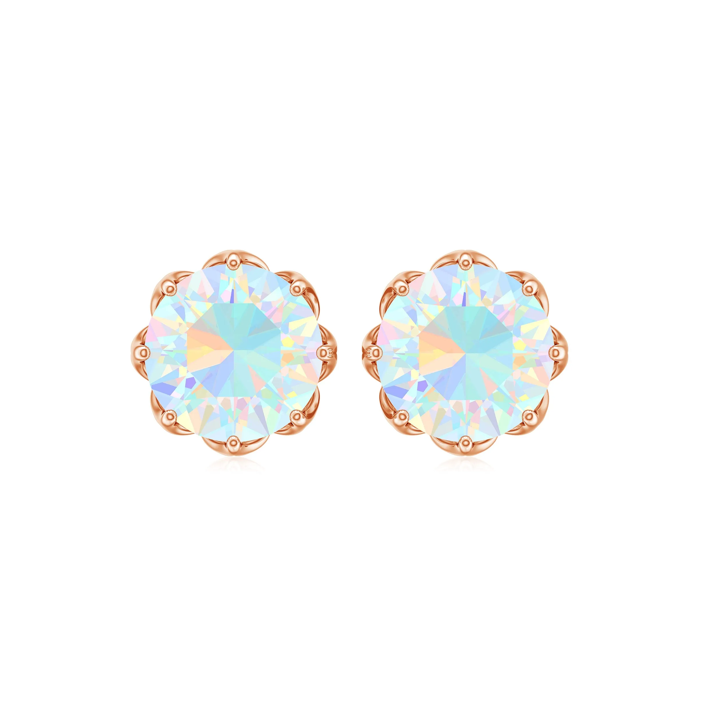 6 MM Decorative Ethiopian Opal Solitaire Stud Earrings