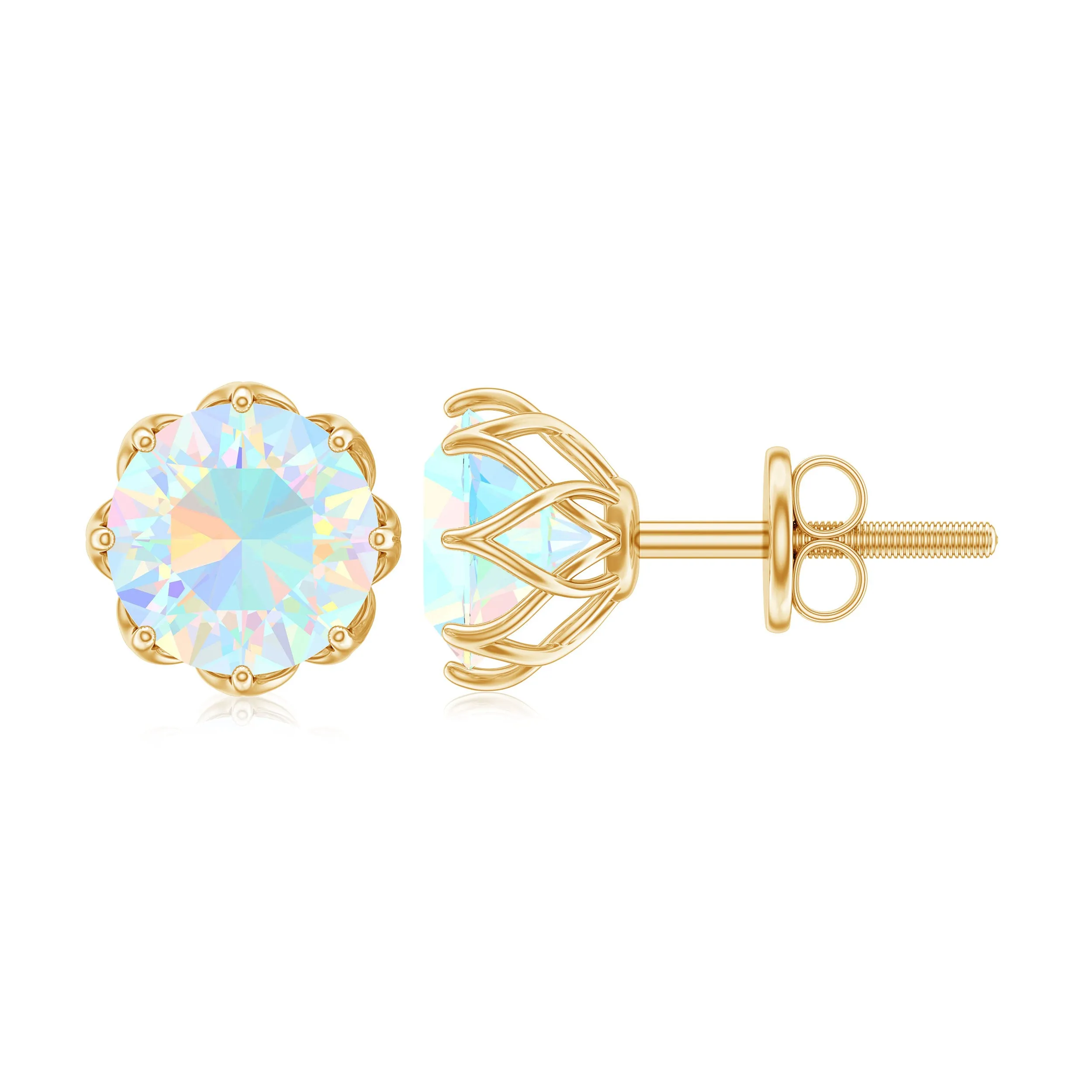 6 MM Decorative Ethiopian Opal Solitaire Stud Earrings