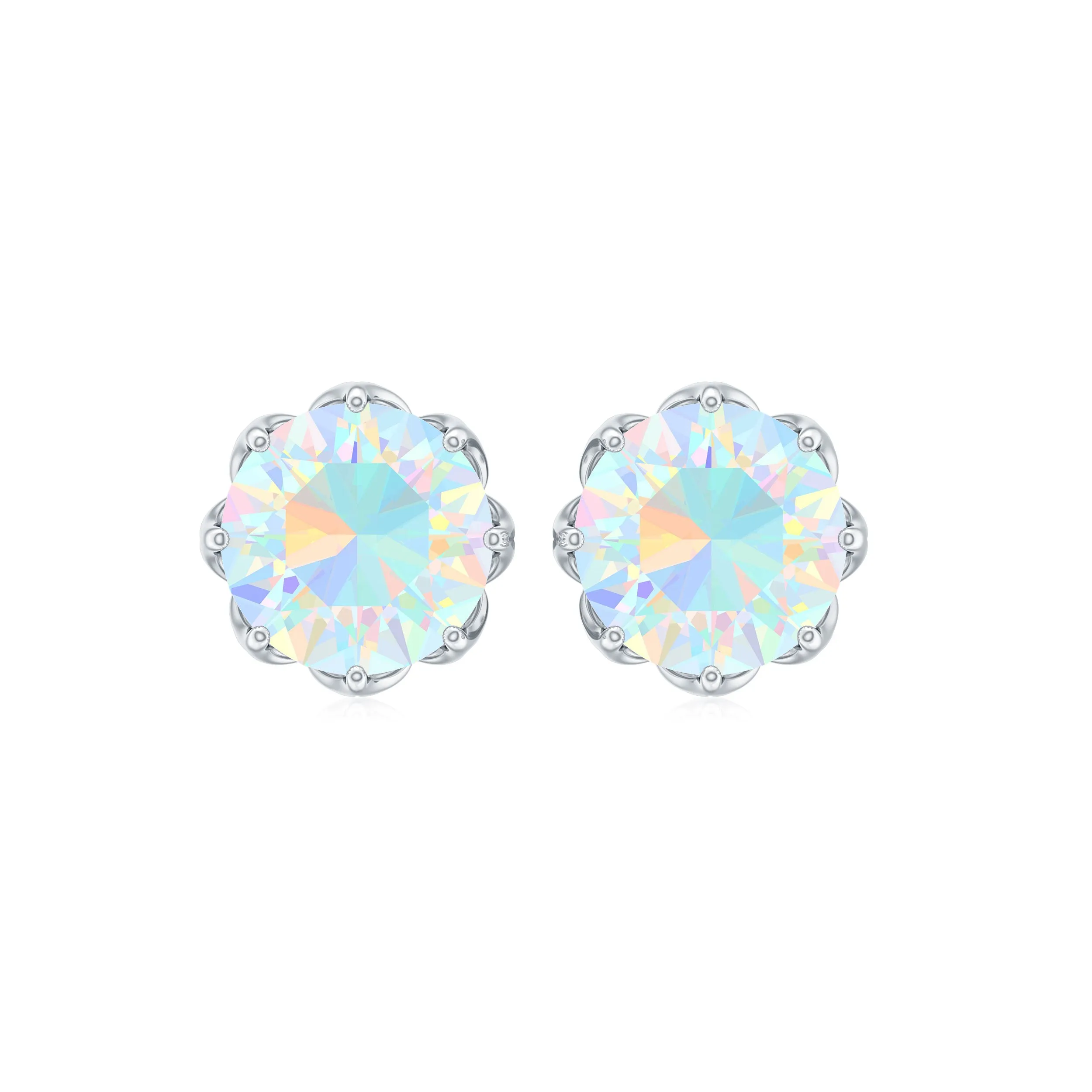 6 MM Decorative Ethiopian Opal Solitaire Stud Earrings
