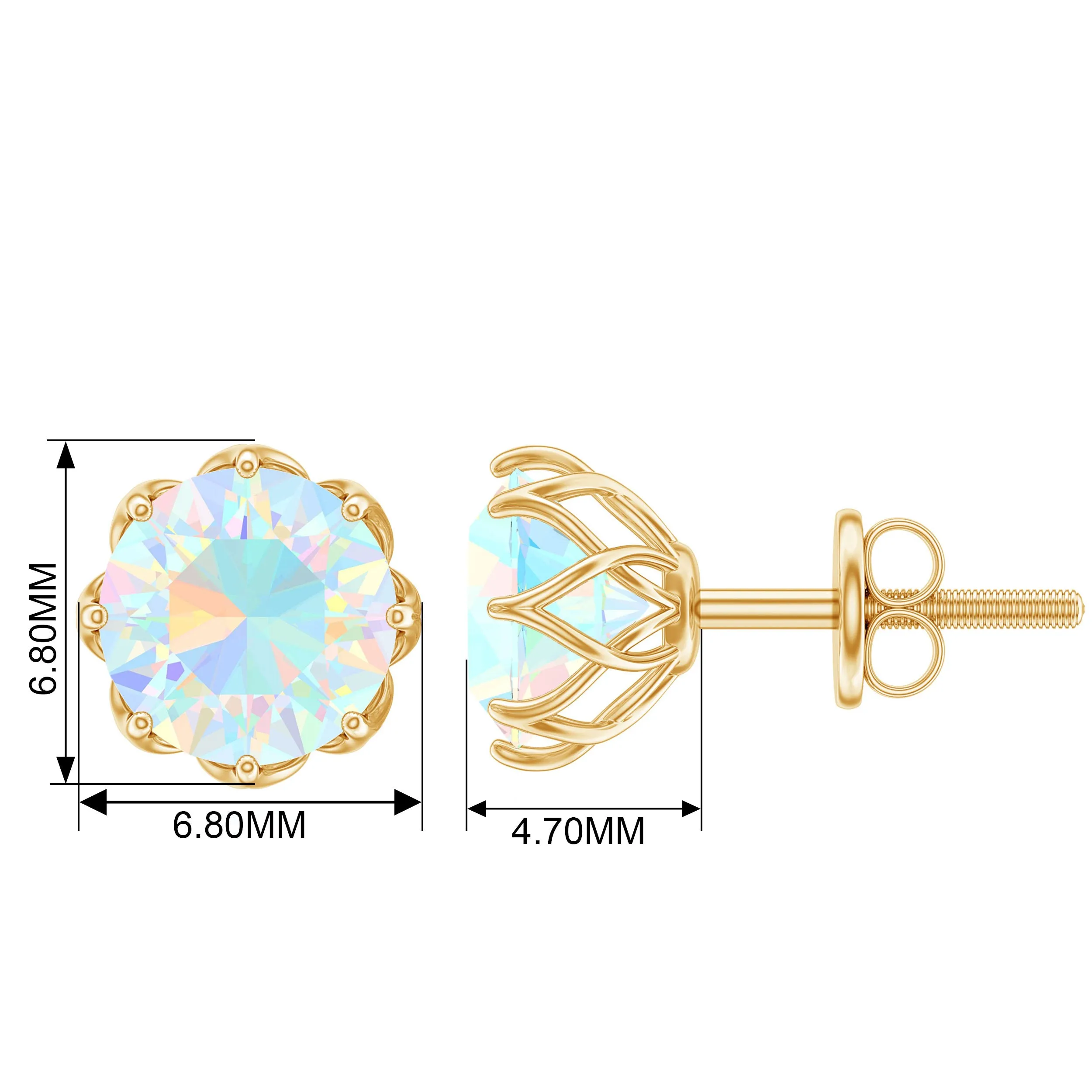 6 MM Decorative Ethiopian Opal Solitaire Stud Earrings