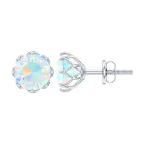6 MM Decorative Ethiopian Opal Solitaire Stud Earrings