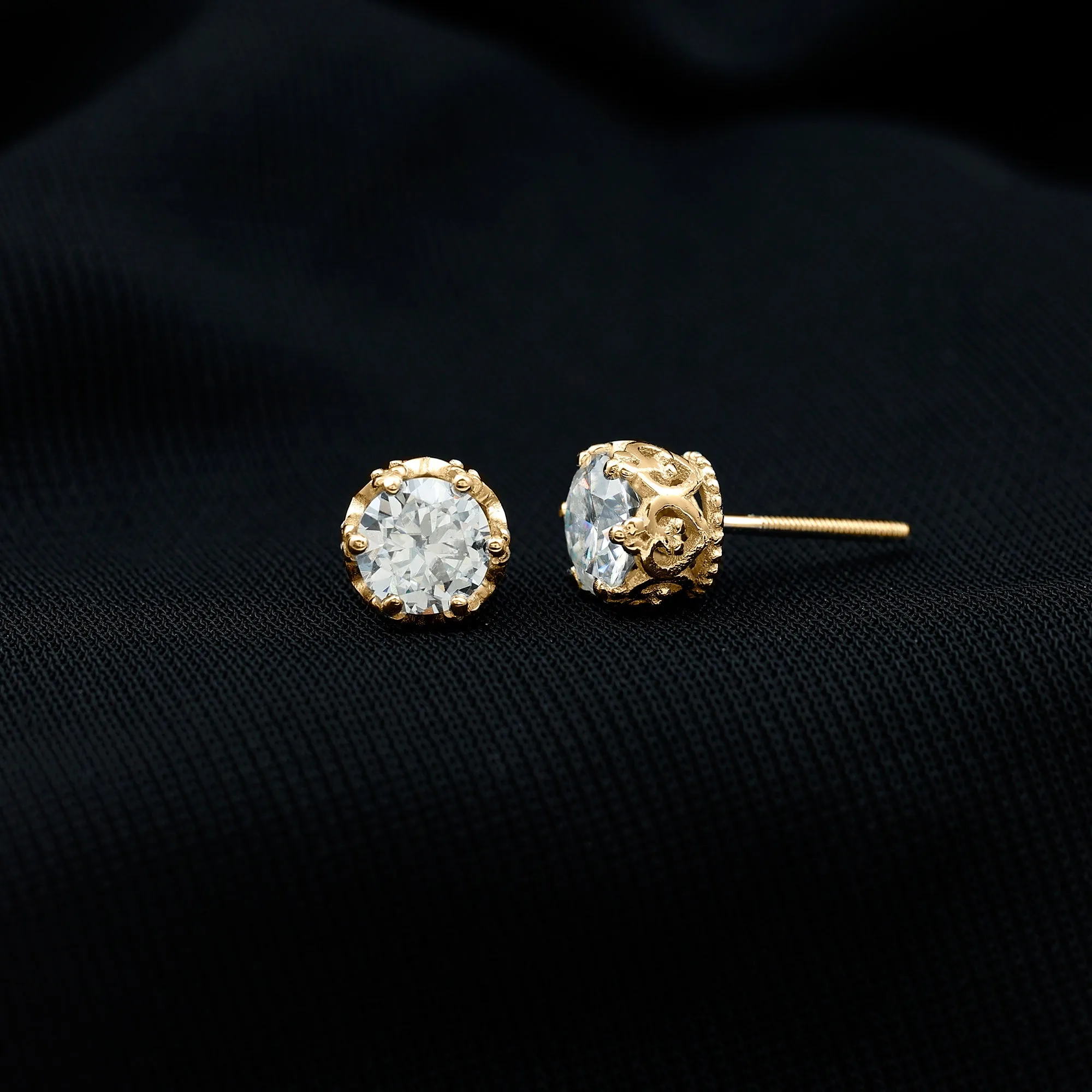6 MM Round Shape Moissanite Solitaire Stud Earrings in Crown Setting