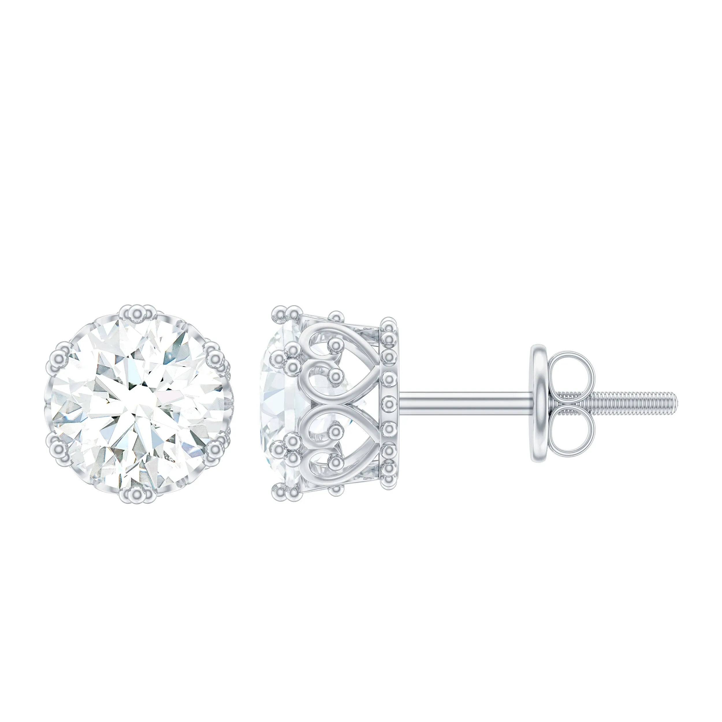 6 MM Round Shape Moissanite Solitaire Stud Earrings in Crown Setting