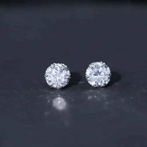6 MM Round Shape Moissanite Solitaire Stud Earrings in Crown Setting