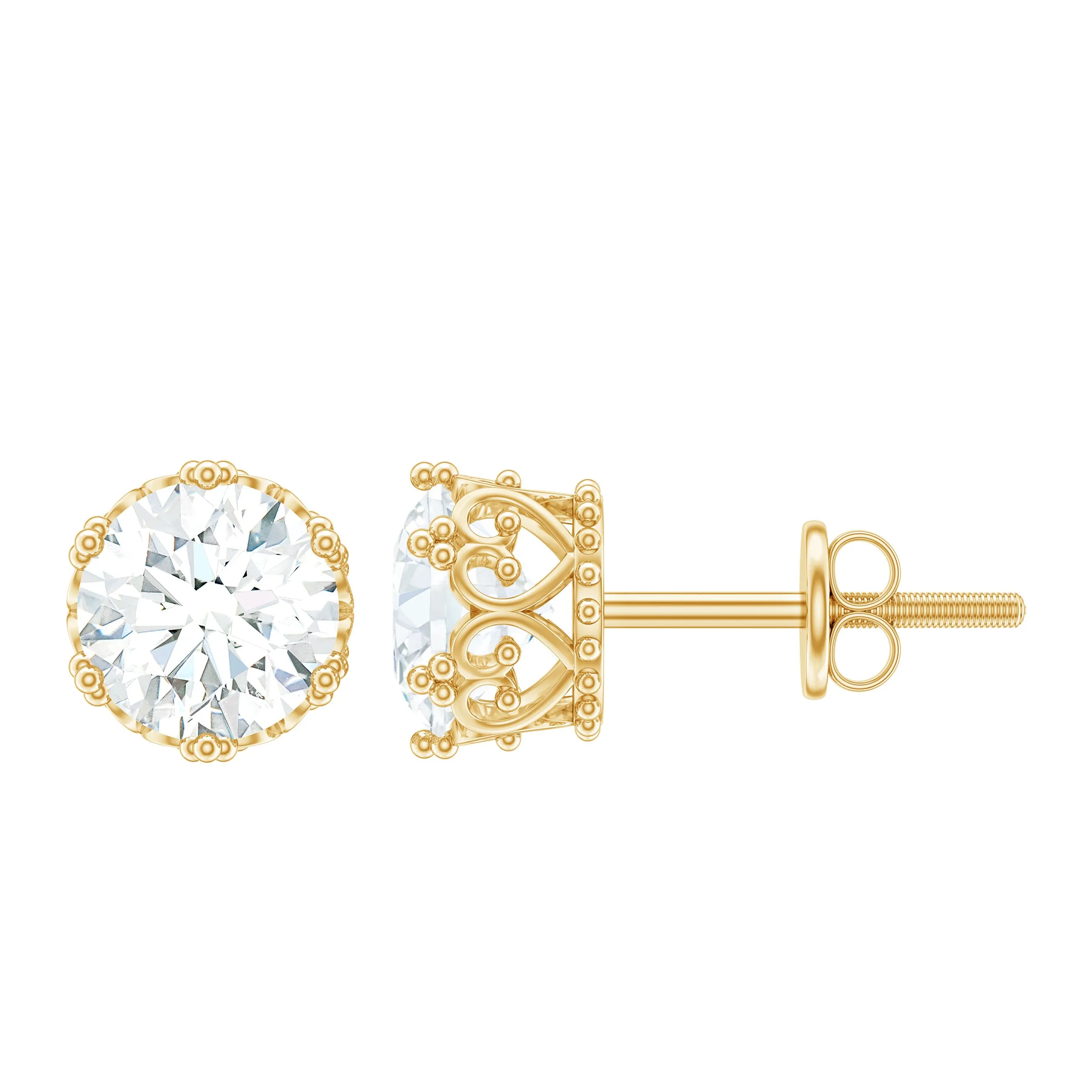 6 MM Round Shape Moissanite Solitaire Stud Earrings in Crown Setting