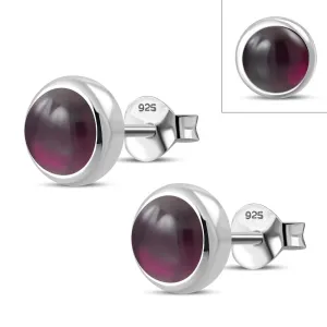6.50mm | Garnet Stone Round Silver Stud Earrings