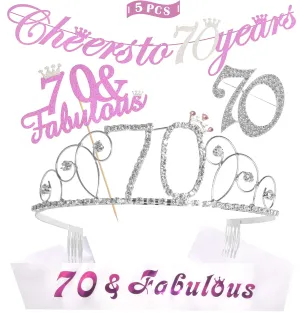 70th Birthday Decorations Party Supplies, Silver 70th Birthday Tiara, 70th Satin Sash