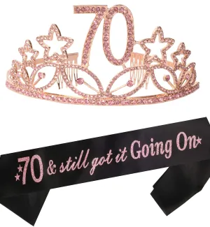 70th Birthday Gifts for Woman, 70th Birthday Tiara and Sash pink, HAPPY 70th Birthday