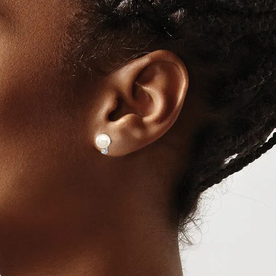 7.5MM Pearl and Diamond Stud Earrings