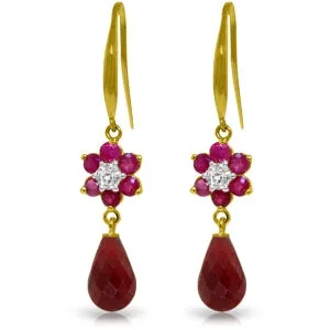 7.61 Carat 14K Solid Yellow Gold Botanica Ruby Diamond Earrings