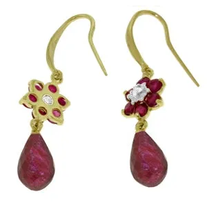 7.61 Carat 14K Solid Yellow Gold Botanica Ruby Diamond Earrings