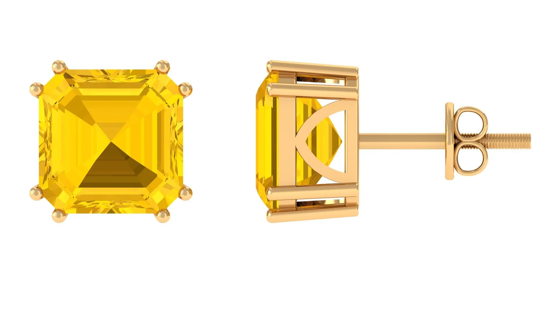 9.5 CT Asscher Cut Created Yellow Sapphire Solitaire Stud Earrings