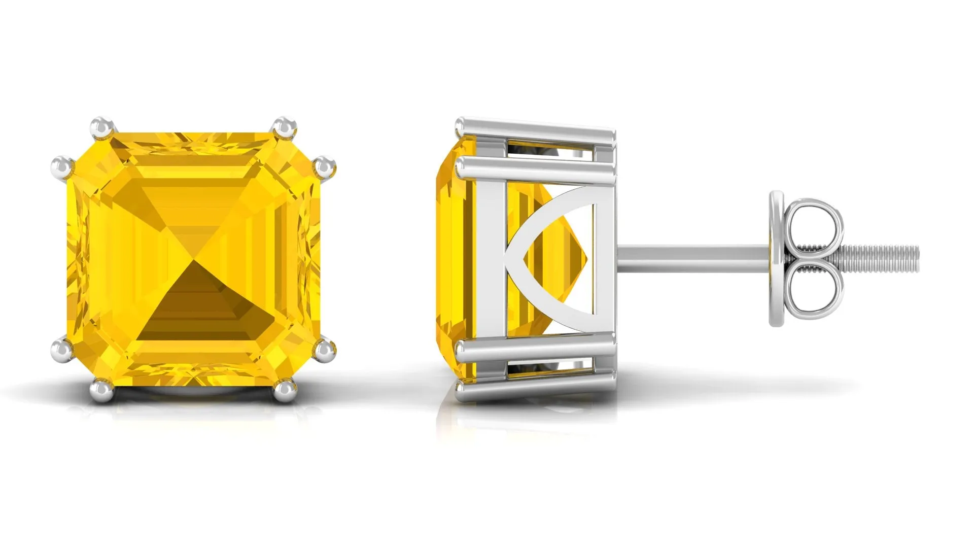 9.5 CT Asscher Cut Created Yellow Sapphire Solitaire Stud Earrings