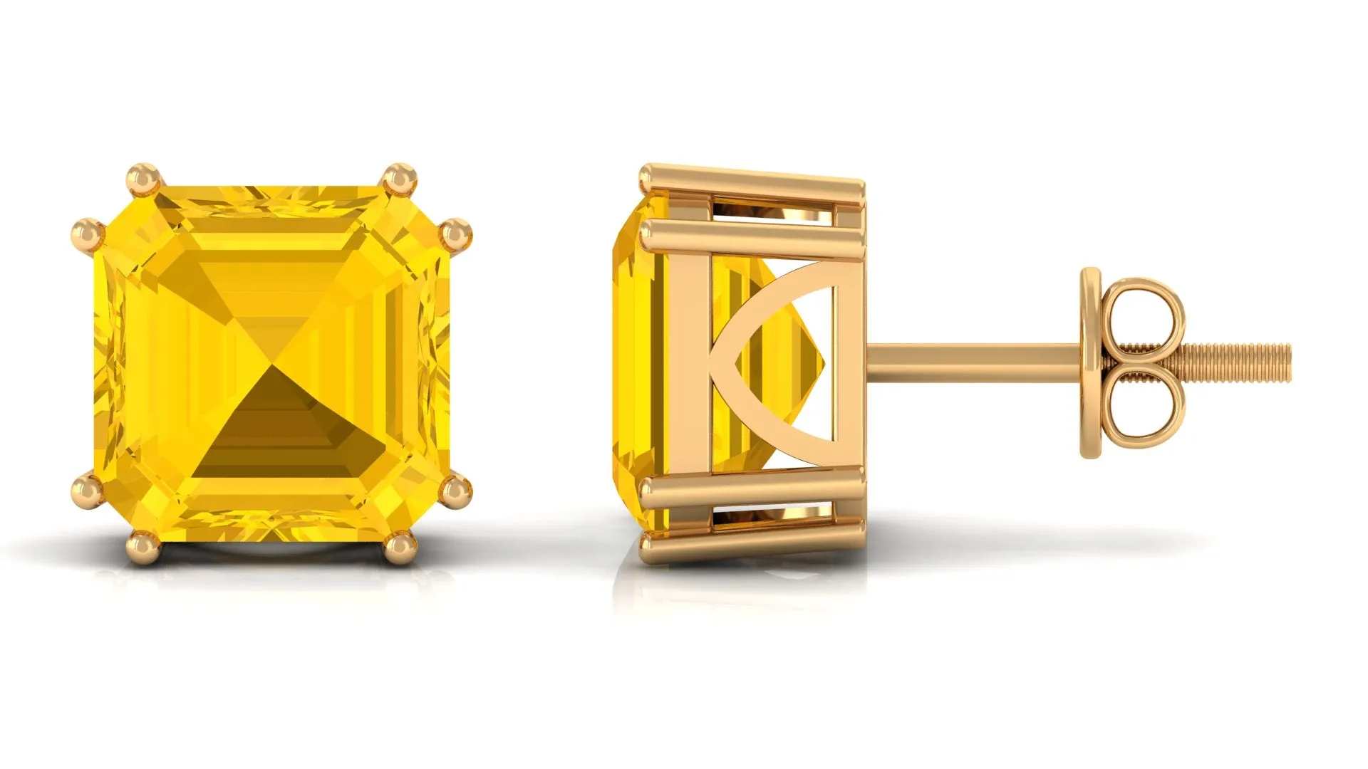 9.5 CT Asscher Cut Created Yellow Sapphire Solitaire Stud Earrings