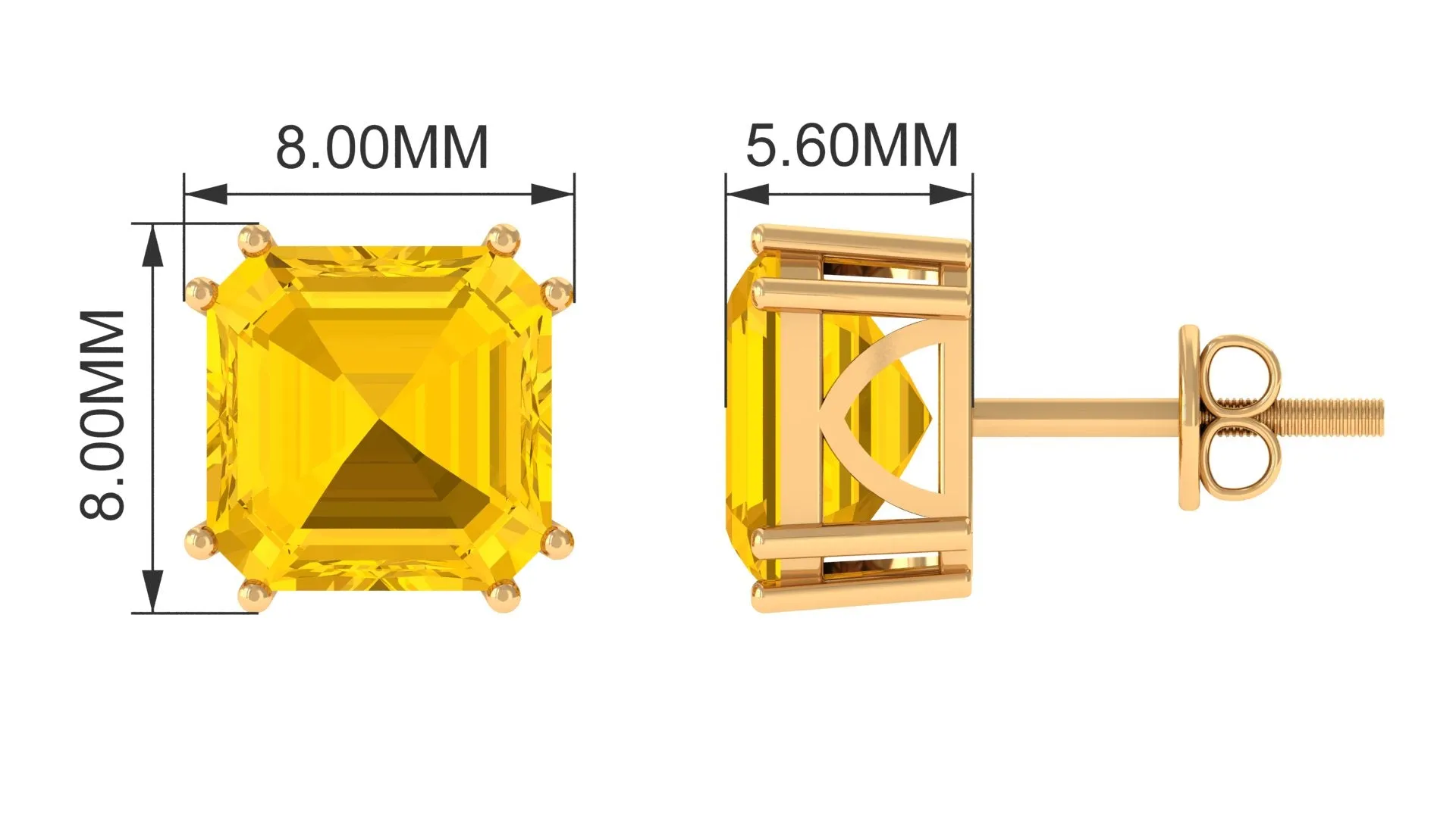 9.5 CT Asscher Cut Created Yellow Sapphire Solitaire Stud Earrings