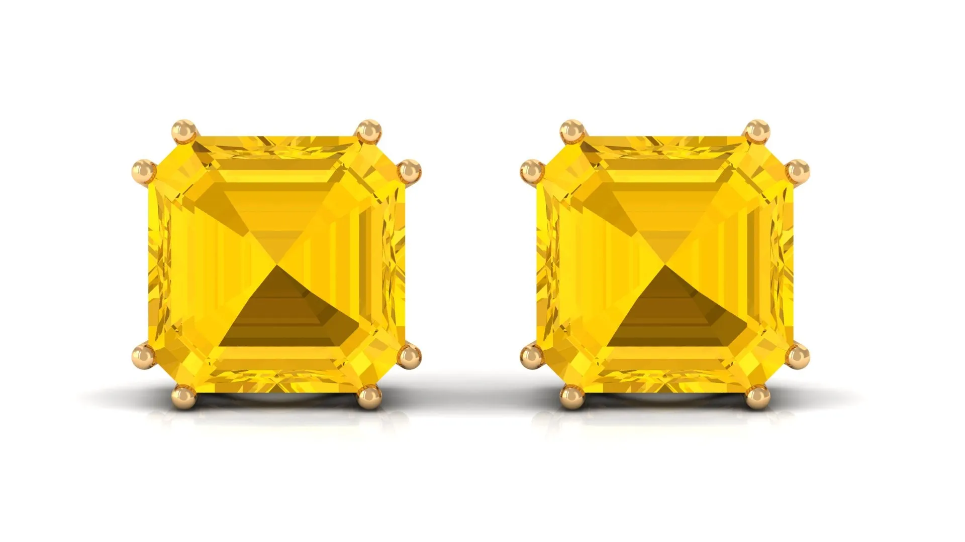 9.5 CT Asscher Cut Created Yellow Sapphire Solitaire Stud Earrings