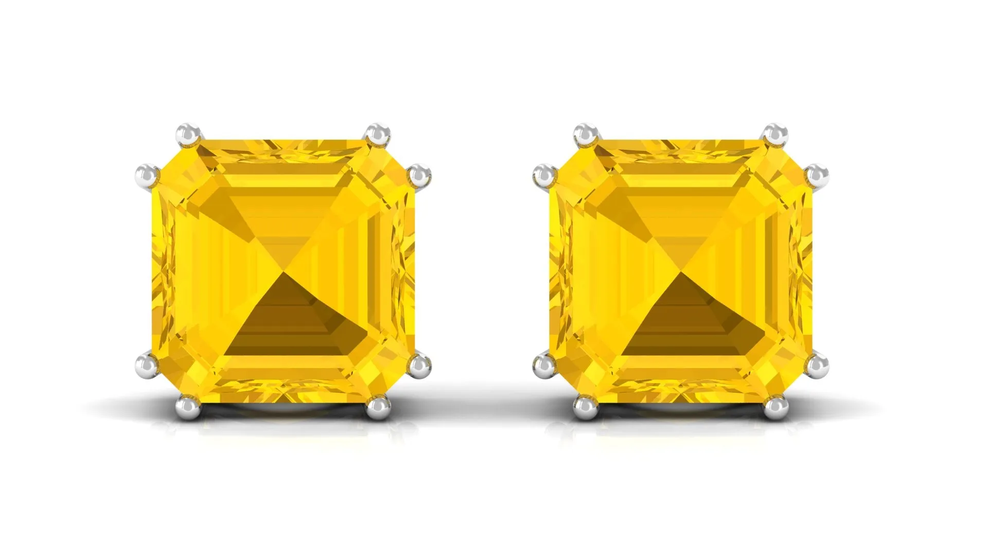 9.5 CT Asscher Cut Created Yellow Sapphire Solitaire Stud Earrings