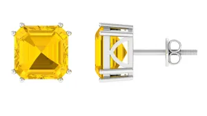 9.5 CT Asscher Cut Created Yellow Sapphire Solitaire Stud Earrings