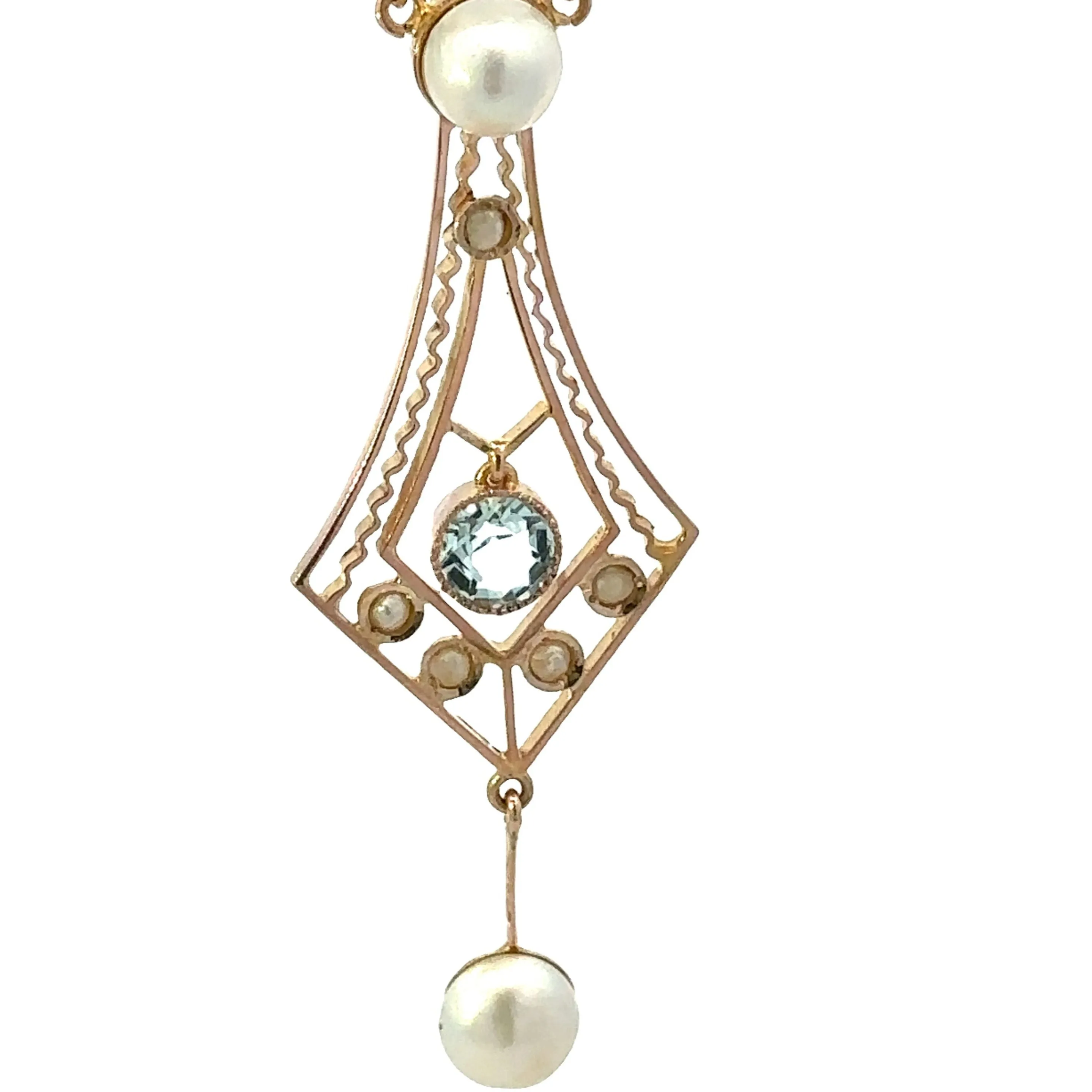 9ct Yellow Gold Aquamarine and Pearl Necklace