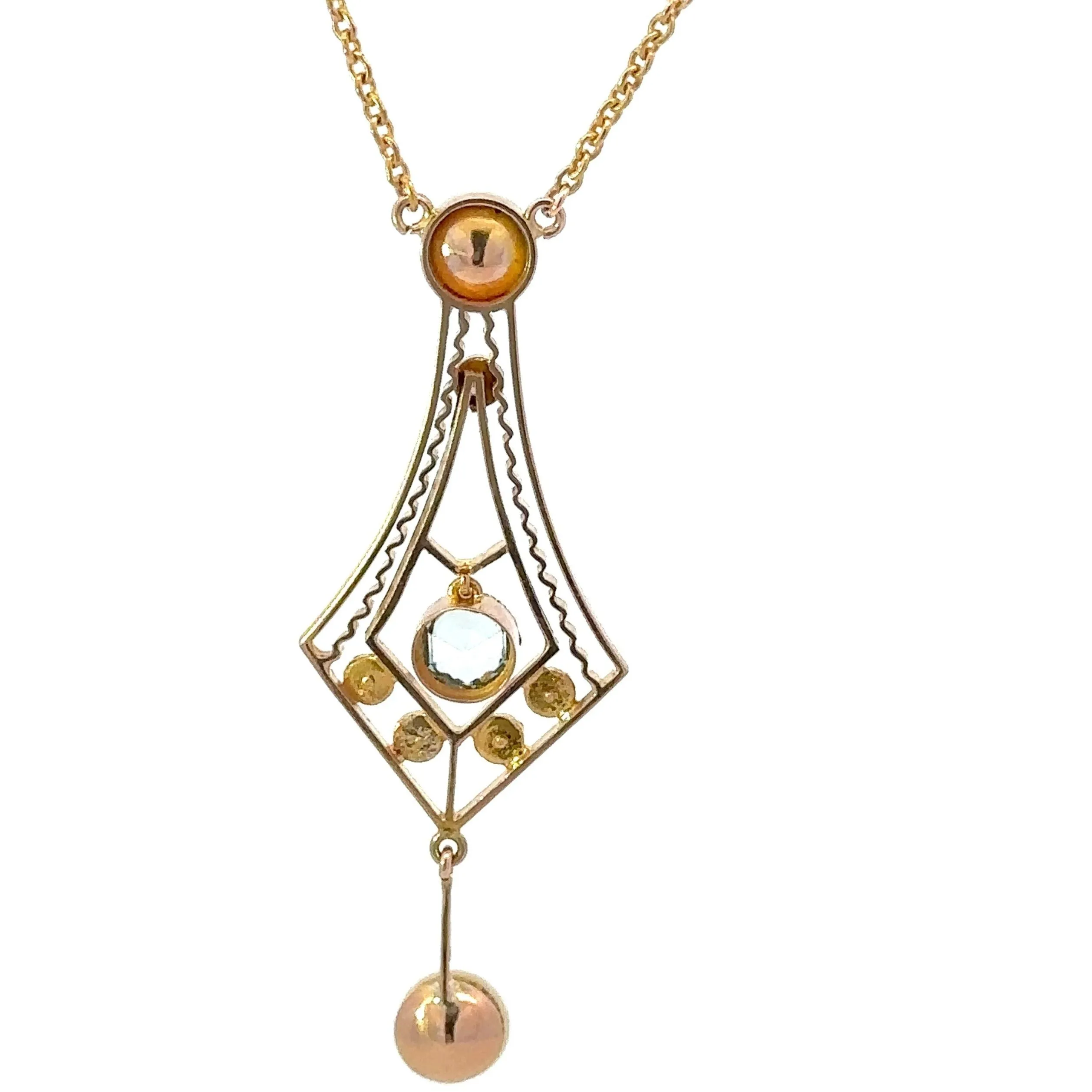 9ct Yellow Gold Aquamarine and Pearl Necklace