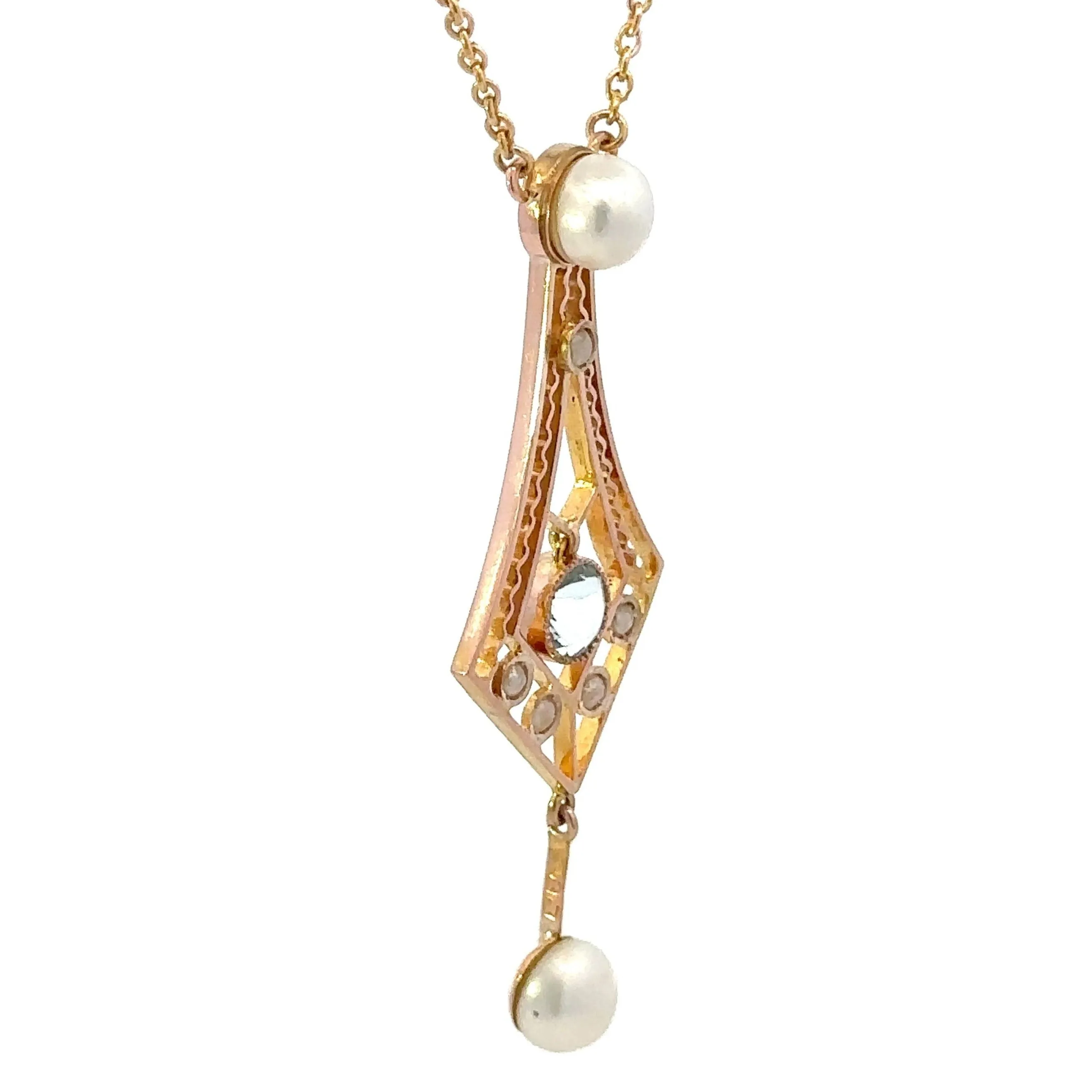 9ct Yellow Gold Aquamarine and Pearl Necklace