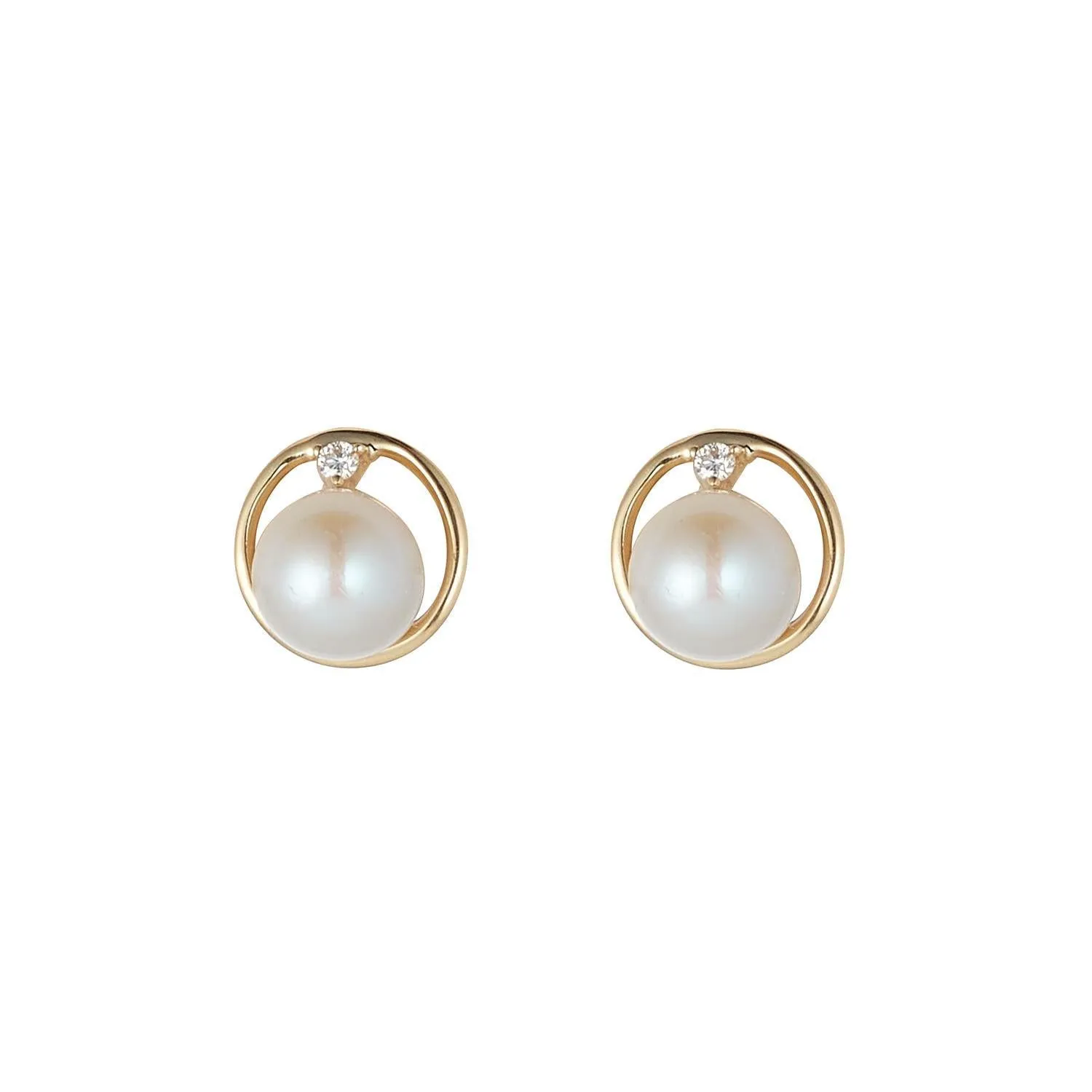 9kt Gold Pearl & Diamond Circle Stud Earrings