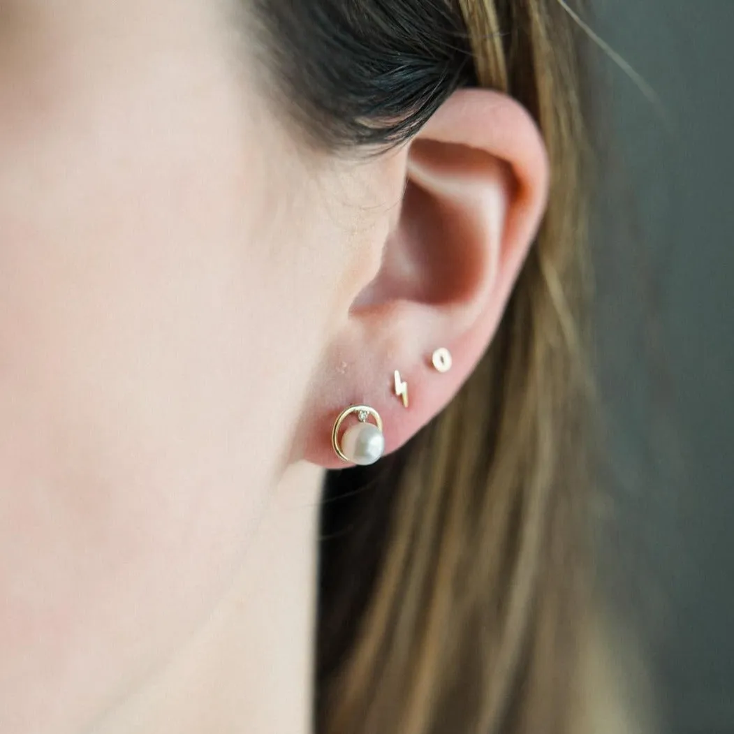 9kt Gold Pearl & Diamond Circle Stud Earrings