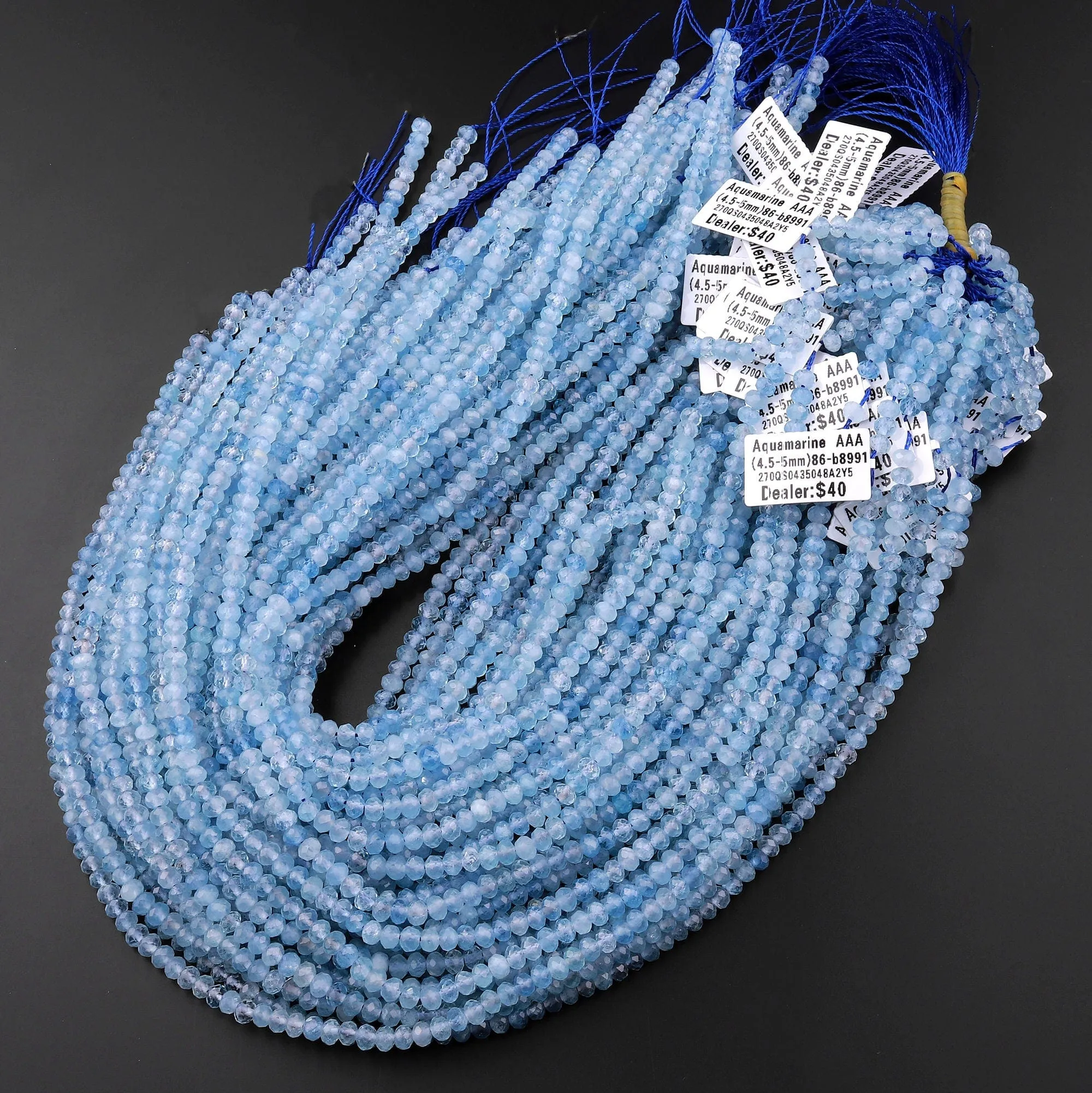 AAA Extra Translucent Faceted Natural Blue Aquamarine Rondelle Beads 3mm 4mm 7mm 15.5" Strand