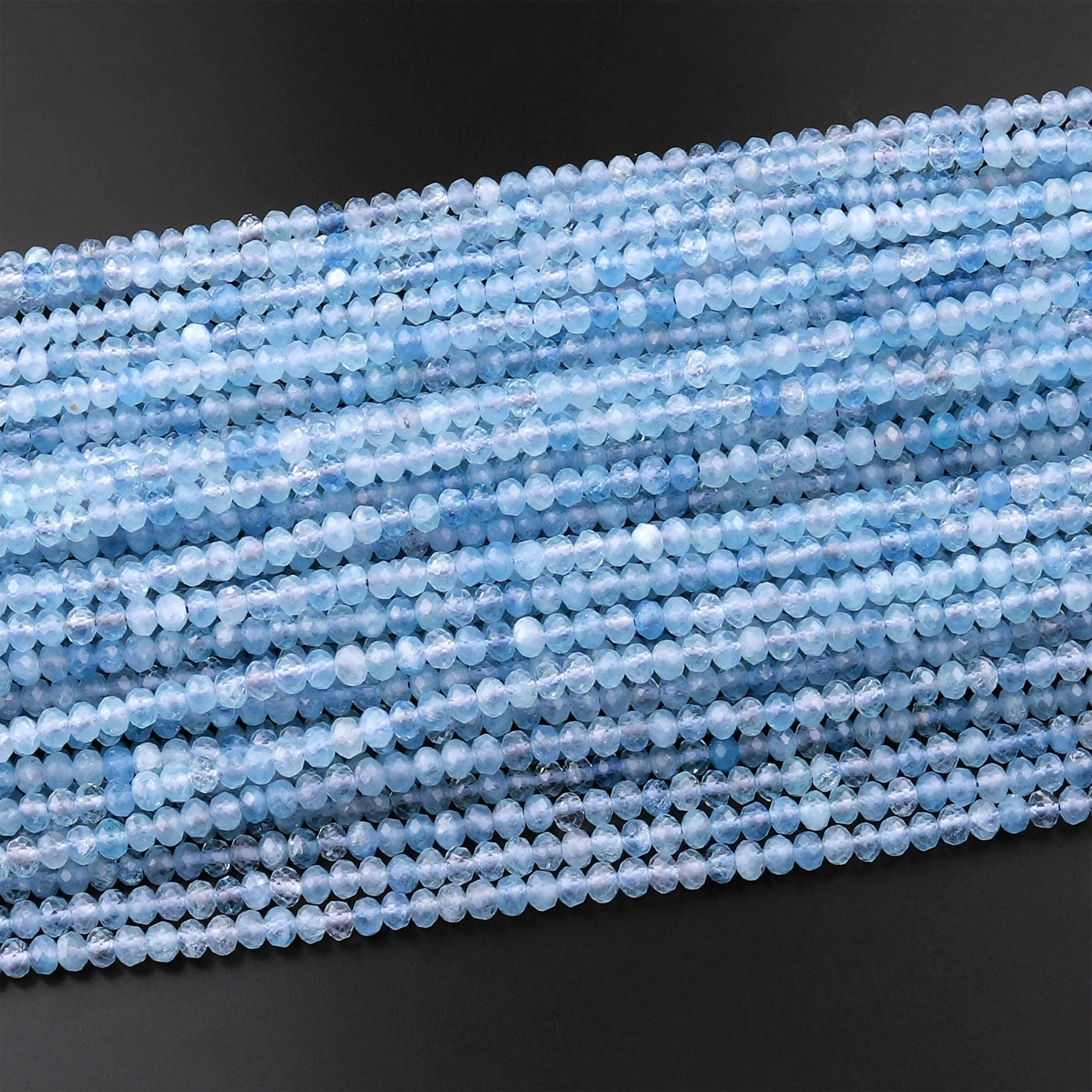 AAA Extra Translucent Faceted Natural Blue Aquamarine Rondelle Beads 3mm 4mm 7mm 15.5" Strand
