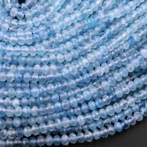 AAA Extra Translucent Faceted Natural Blue Aquamarine Rondelle Beads 3mm 4mm 7mm 15.5" Strand