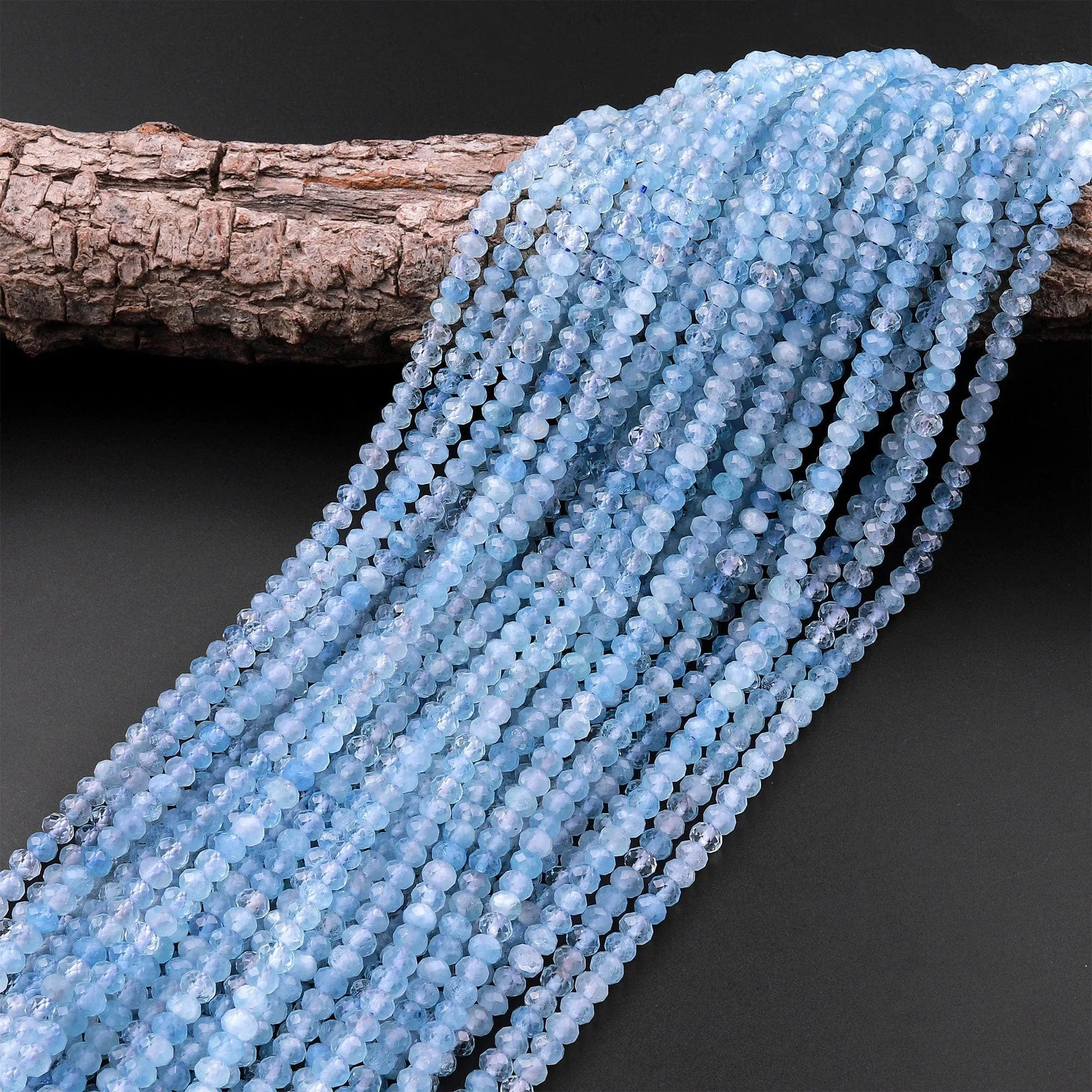 AAA Extra Translucent Faceted Natural Blue Aquamarine Rondelle Beads 3mm 4mm 7mm 15.5" Strand